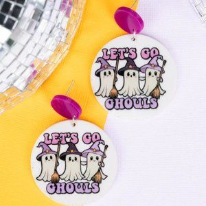 One Blessed Nana Purple and White 'Let's Go Ghouls' Earrings